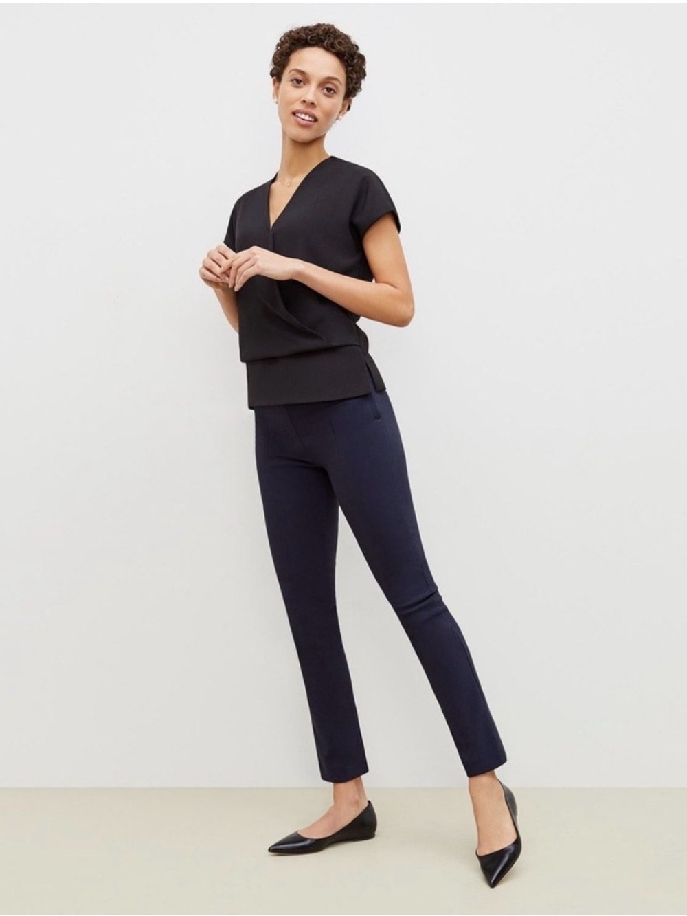 MM LaFleur Foster Pant Everstretch Dark Blue Flat Front, Size 14